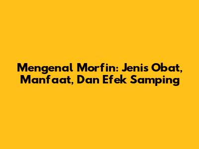 Mengenal Morfin: Jenis Obat, Manfaat, Dan Efek Samping